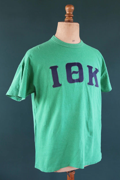 Vintage 1980s green Greek letters t shirt - sorority sportswear - football tee - 45” chest