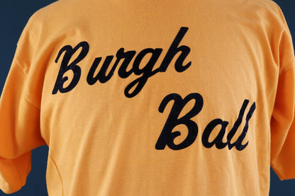 Vintage 1990s single stitch t shirt - golden yellow tee - flock print - 44” chest