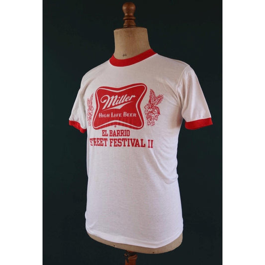 Vintage 1980s ringer t shirt - Miller beer print - 37” chest - sportswear - made in USA
