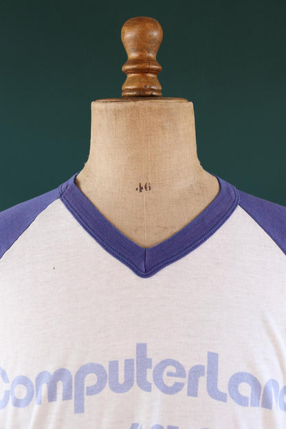 Vintage 1980s computerland t shirt - ringer tee - sportswear - 46” chest