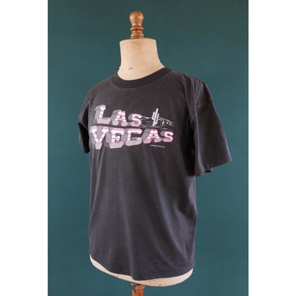 Vintage 1990s Las Vegas t shirt - tourist souvenir - faded black tee - 44” chest