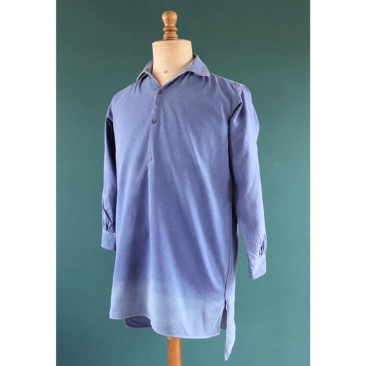 Vintage 1940s French workwear shirt - faded blue cotton - 48” chest