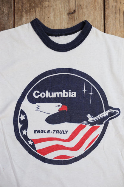 Vintage 1980s kids spacecraft t shirt - single stitch - Columbia space mission print - 30” chest