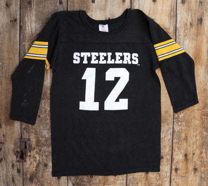 Vintage 1980s Steelers durene shirt - American football - black yellow nylon top - NFL sportswear - 34” chest