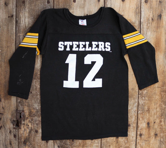 Vintage 1980s Steelers durene shirt - American football - black yellow nylon top - NFL sportswear - 34” chest