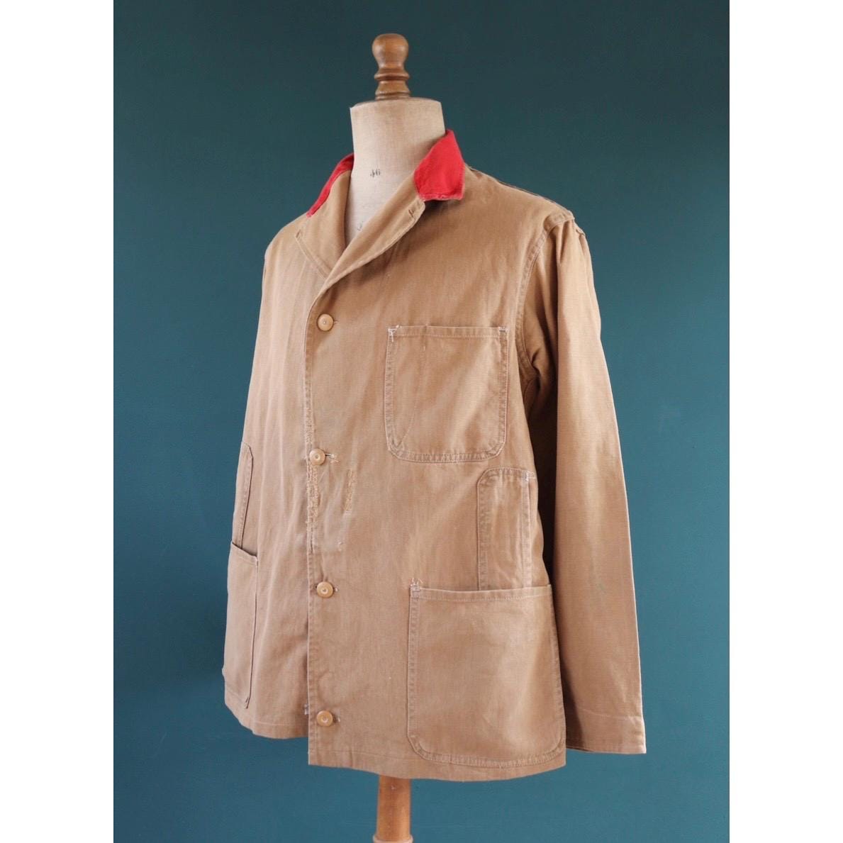 Vintage 1940s British workwear jacket - brown cotton twill - factory coat - shop overalls - 44” chest