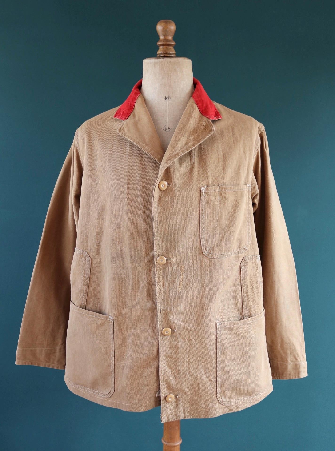 Vintage 1940s British workwear jacket - brown cotton twill - factory coat - shop overalls - 44” chest