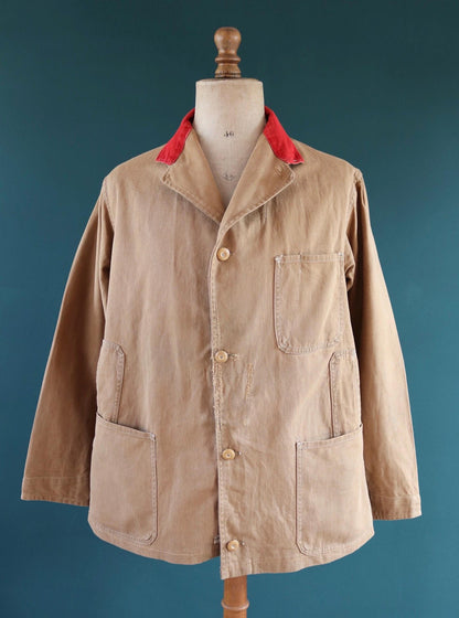 Vintage 1940s British workwear jacket - brown cotton twill - factory coat - shop overalls - 44” chest