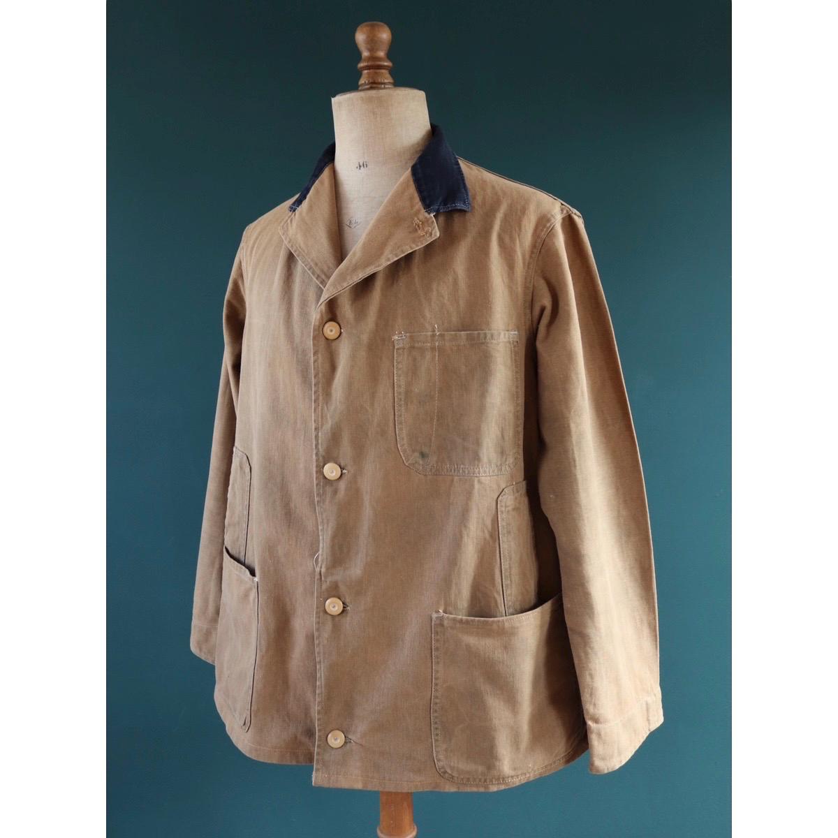 Vintage 1940s British workwear jacket - brown cotton twill - factory coat - shop overalls - 45” chest