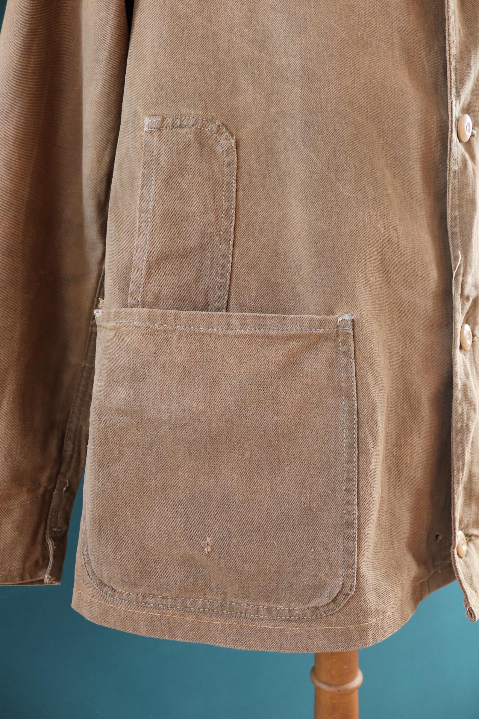 Vintage 1940s British workwear jacket - brown cotton twill - factory coat - shop overalls - 45” chest