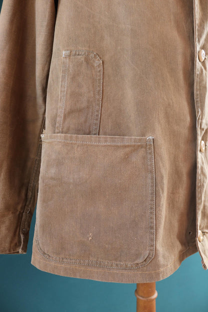 Vintage 1940s British workwear jacket - brown cotton twill - factory coat - shop overalls - 45” chest