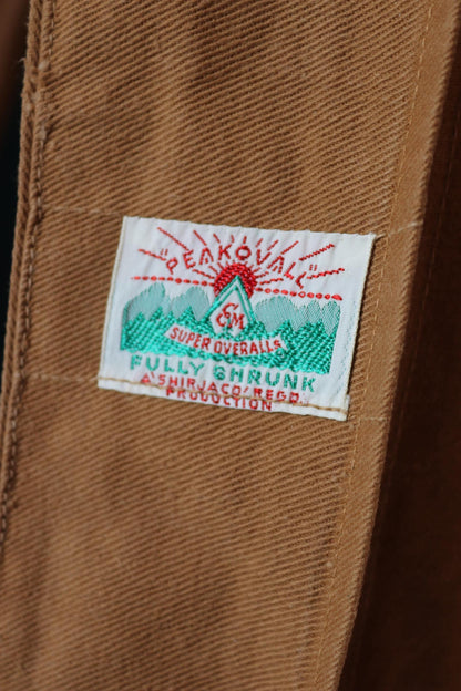 Vintage 1950s British workwear overalls - long brown cotton twill chore jacket - factory chore coat - 46” chest