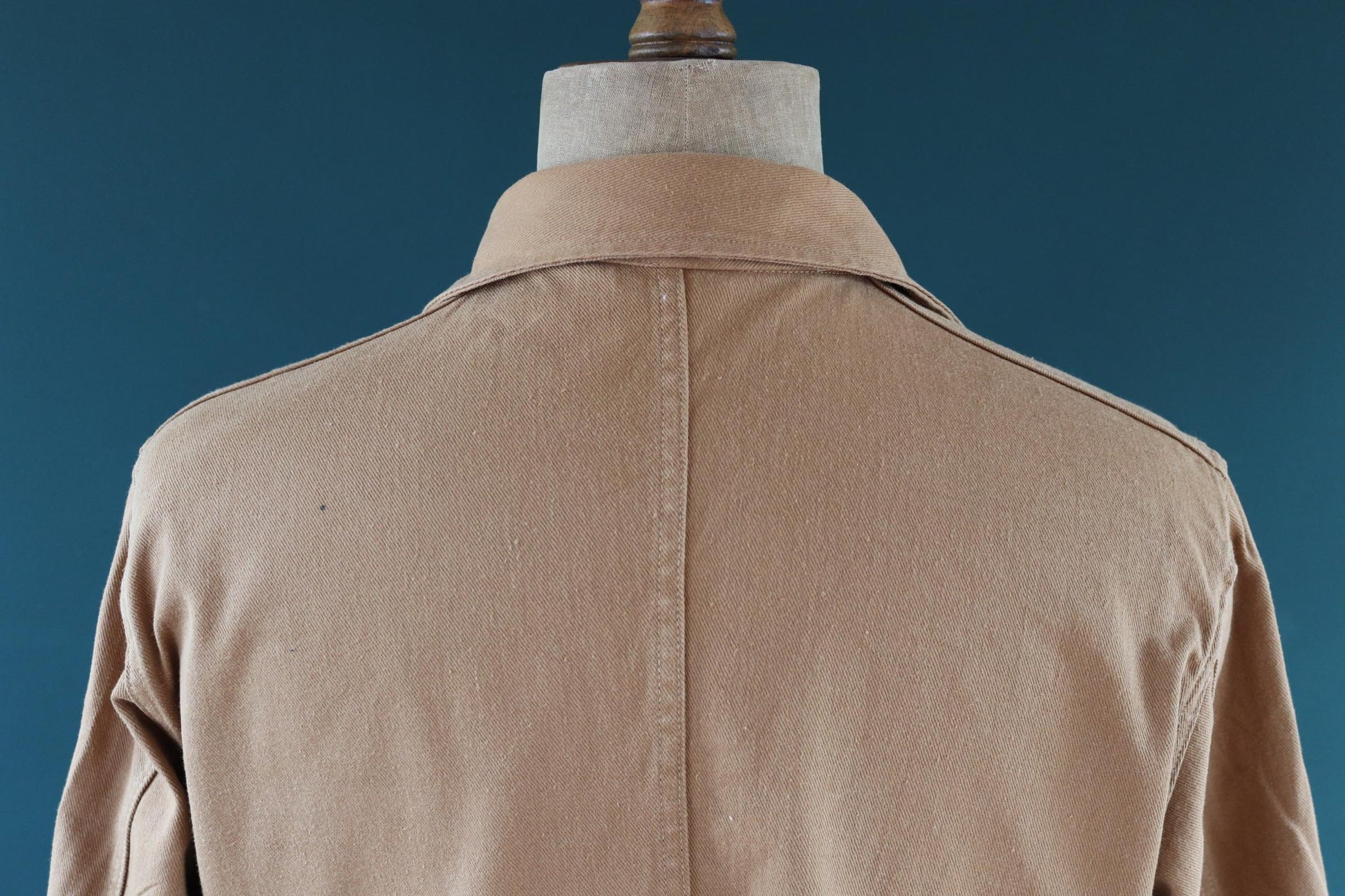 Vintage 1950s British workwear overalls - long brown cotton twill chore jacket - factory chore coat - 46” chest