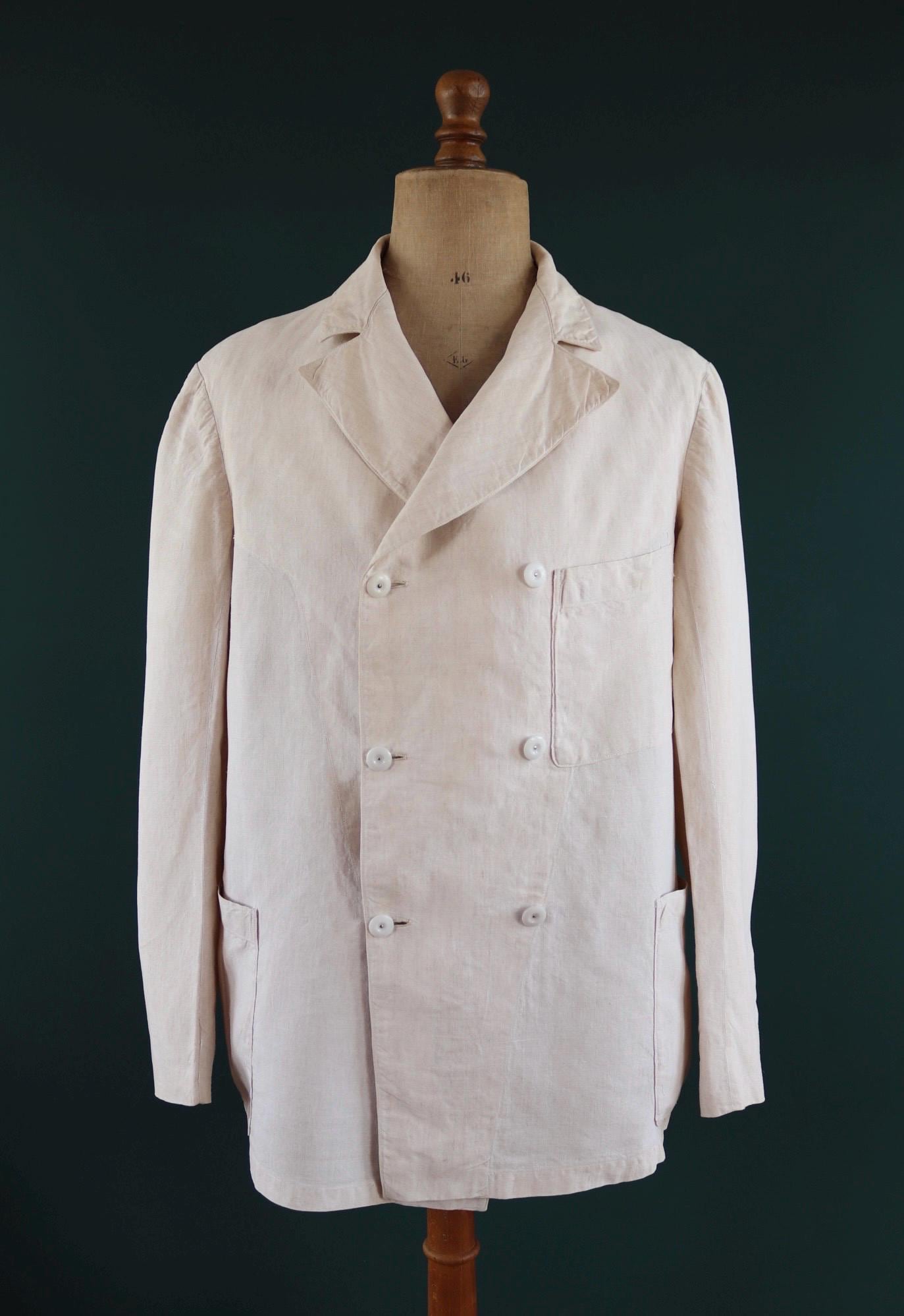 Vintage 1930s French linen suit - jacket and trousers - double breasted - buckle back pants - riviera - 38” x 28” - 44” chest