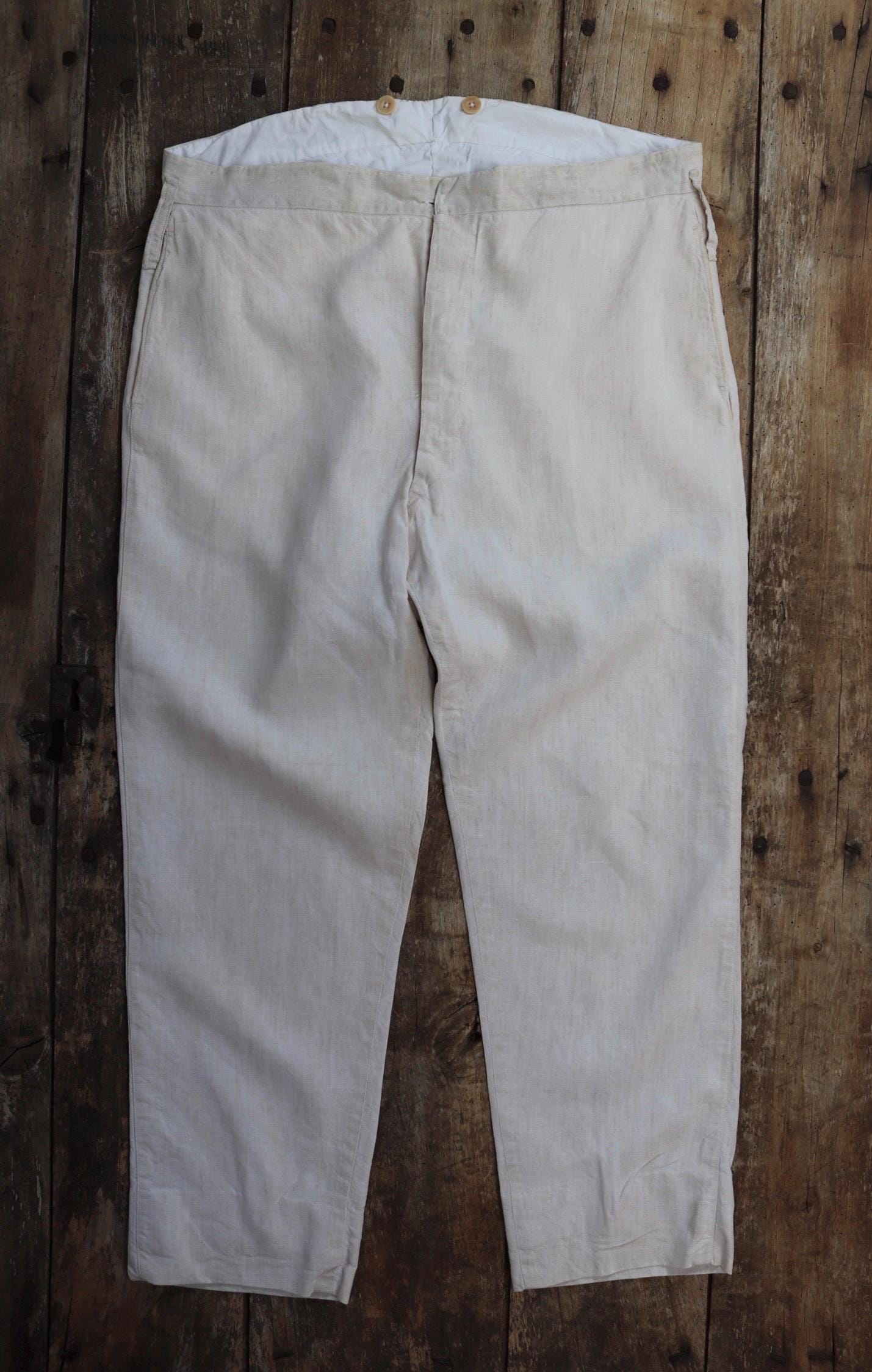 Vintage 1930s French linen suit - jacket and trousers - double breasted - buckle back pants - riviera - 38” x 28” - 44” chest