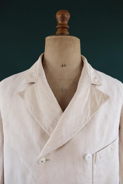 Vintage 1930s French linen suit - jacket and trousers - double breasted - buckle back pants - riviera - 38” x 28” - 44” chest