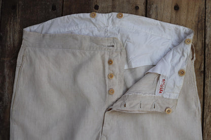 Vintage 1930s French linen suit - jacket and trousers - double breasted - buckle back pants - riviera - 38” x 28” - 44” chest