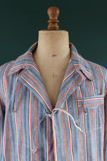 Vintage 1950s deadstock pyjama shirt - striped cotton Bulgarian jacket - 45” chest