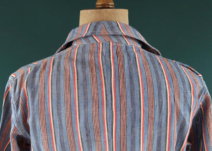 Vintage 1950s deadstock pyjama shirt - striped cotton Bulgarian jacket - 45” chest
