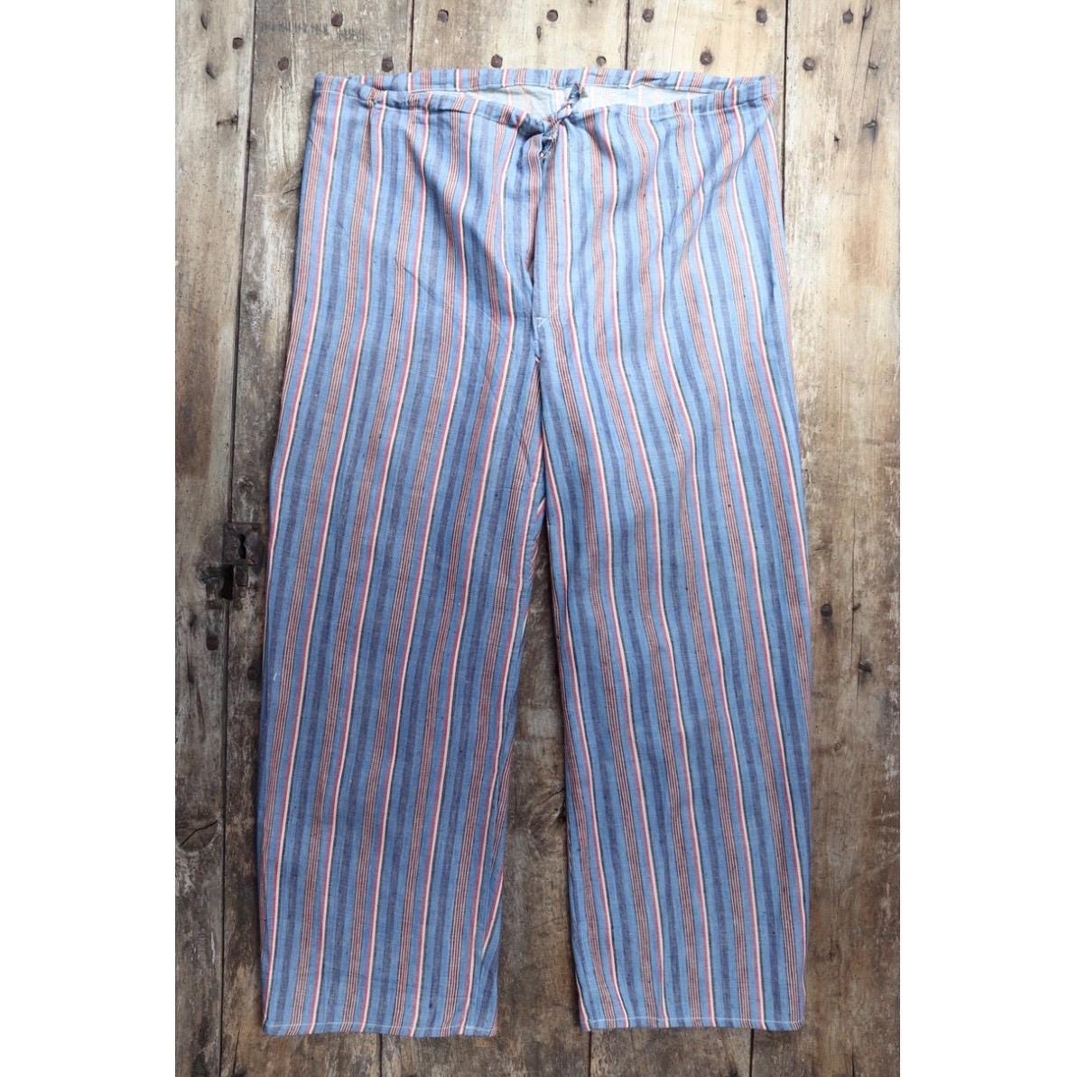 Vintage 1950s deadstock pyjama bottoms - striped cotton Bulgarian pants - 1940s drawstring trousers