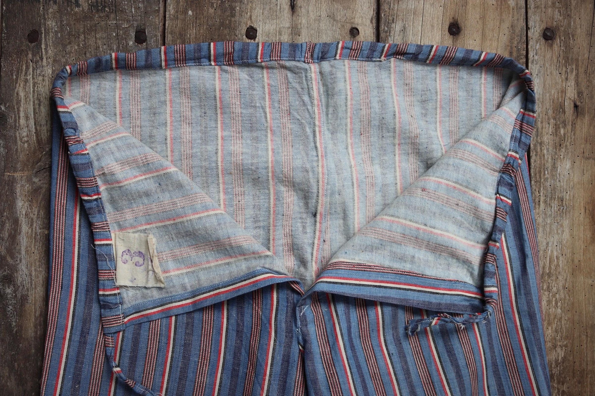 Vintage 1950s deadstock pyjama bottoms - striped cotton Bulgarian pants - 1940s drawstring trousers