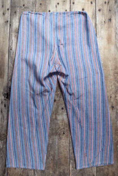 Vintage 1950s deadstock pyjama bottoms - striped cotton Bulgarian pants - 1940s drawstring trousers