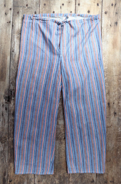 Vintage 1950s deadstock pyjama bottoms - striped cotton Bulgarian pants - 1940s drawstring trousers