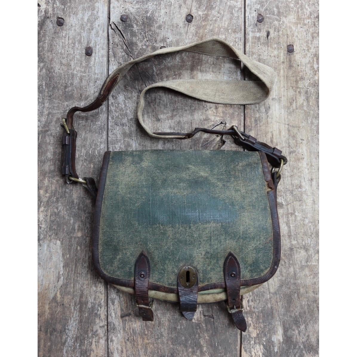 Antique WW1 British military shoulder bag - Egyptian Citadel Workshop Stores - canvas and leather satchel - 1910s haversack