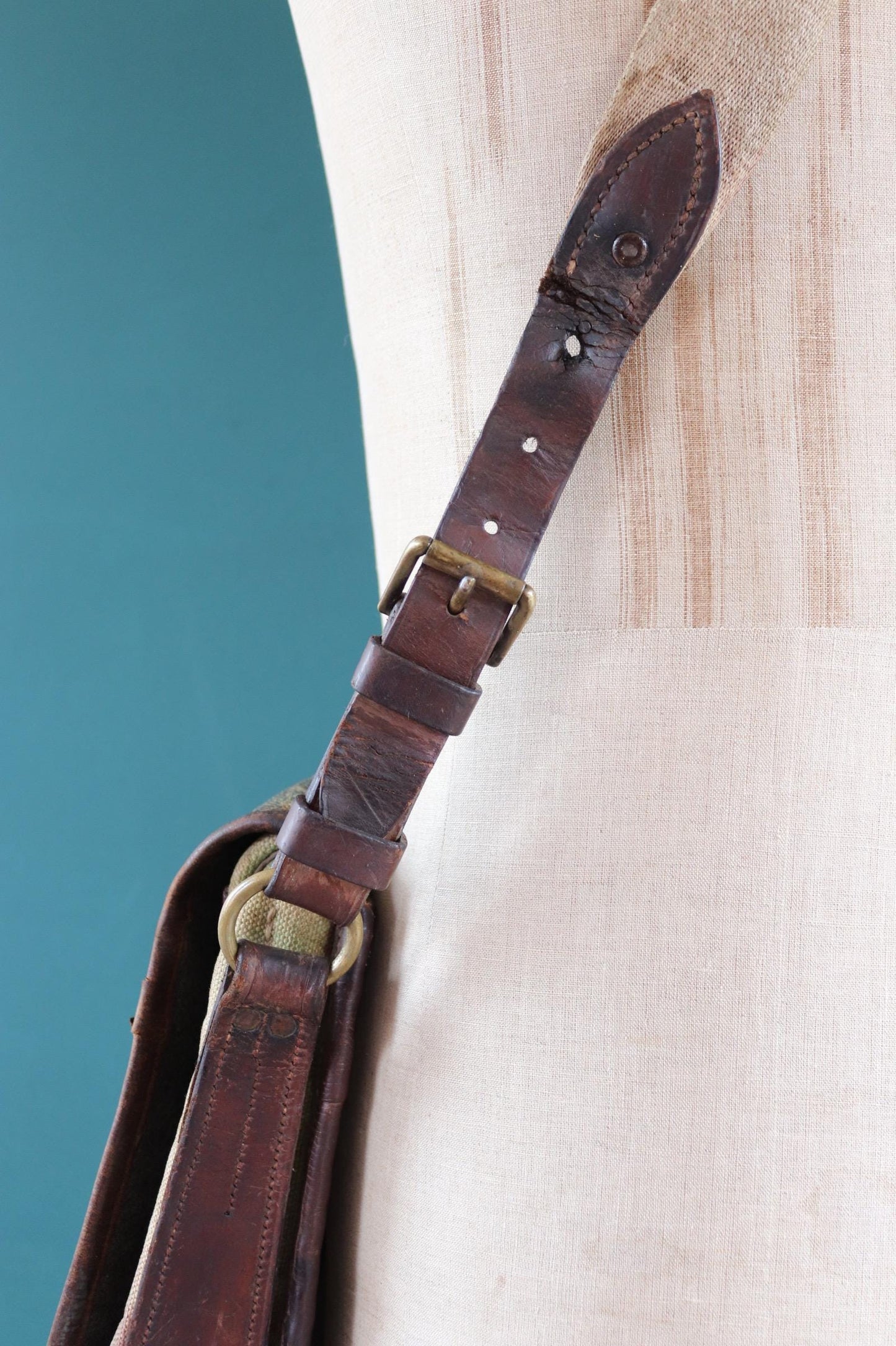 Antique WW1 British military shoulder bag - Egyptian Citadel Workshop Stores - canvas and leather satchel - 1910s haversack