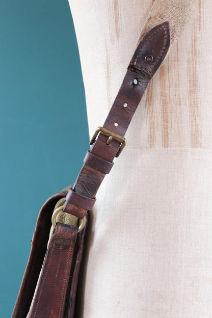 Antique WW1 British military shoulder bag - Egyptian Citadel Workshop Stores - canvas and leather satchel - 1910s haversack