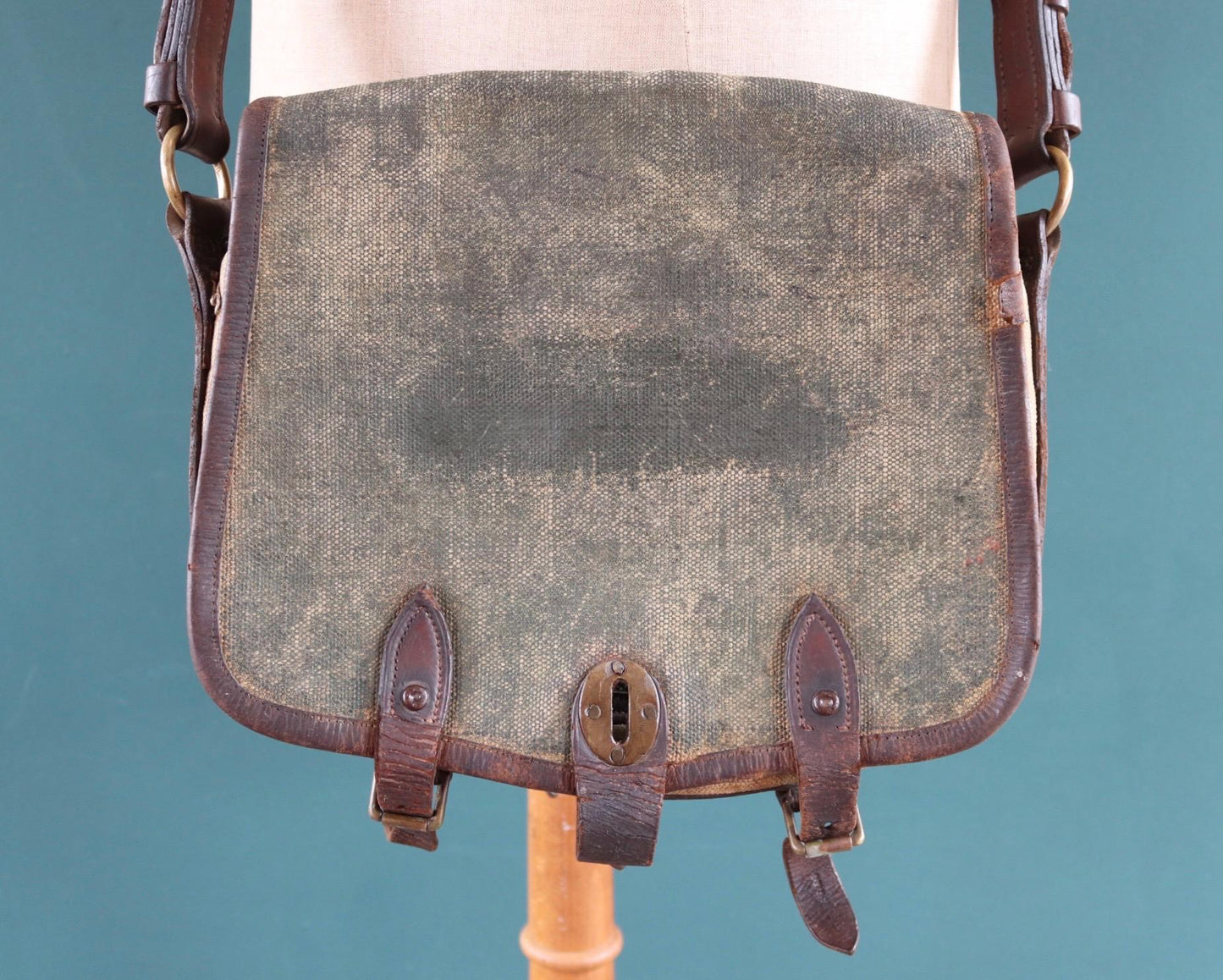 Antique WW1 British military shoulder bag - Egyptian Citadel Workshop Stores - canvas and leather satchel - 1910s haversack
