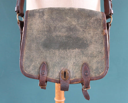 Antique WW1 British military shoulder bag - Egyptian Citadel Workshop Stores - canvas and leather satchel - 1910s haversack