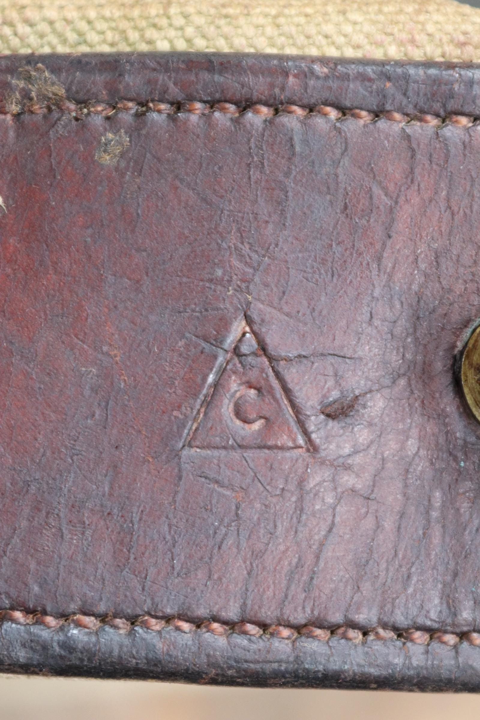 Antique WW1 British military shoulder bag - Egyptian Citadel Workshop Stores - canvas and leather satchel - 1910s haversack