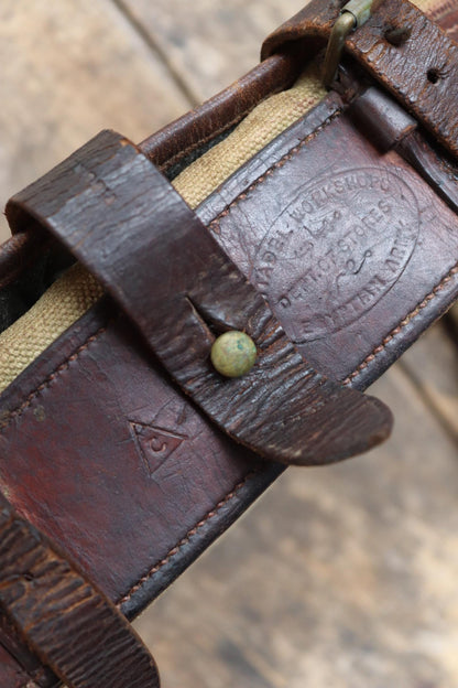 Antique WW1 British military shoulder bag - Egyptian Citadel Workshop Stores - canvas and leather satchel - 1910s haversack