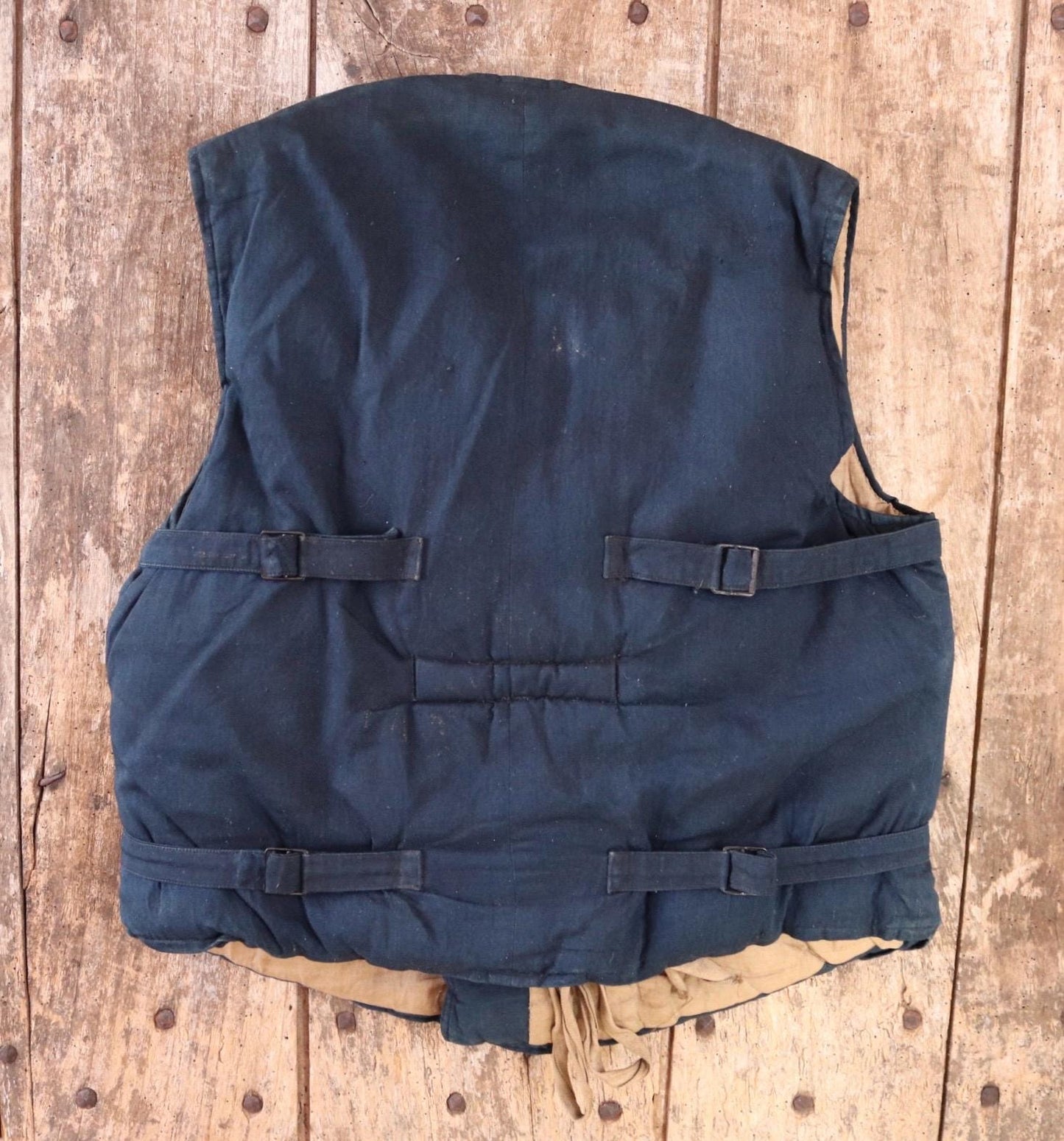 Antique 1900s kapok life jacket - vintage buoyancy aid - Miranda life vest - Peter Robinson Ltd - natural indigo - 40” chest