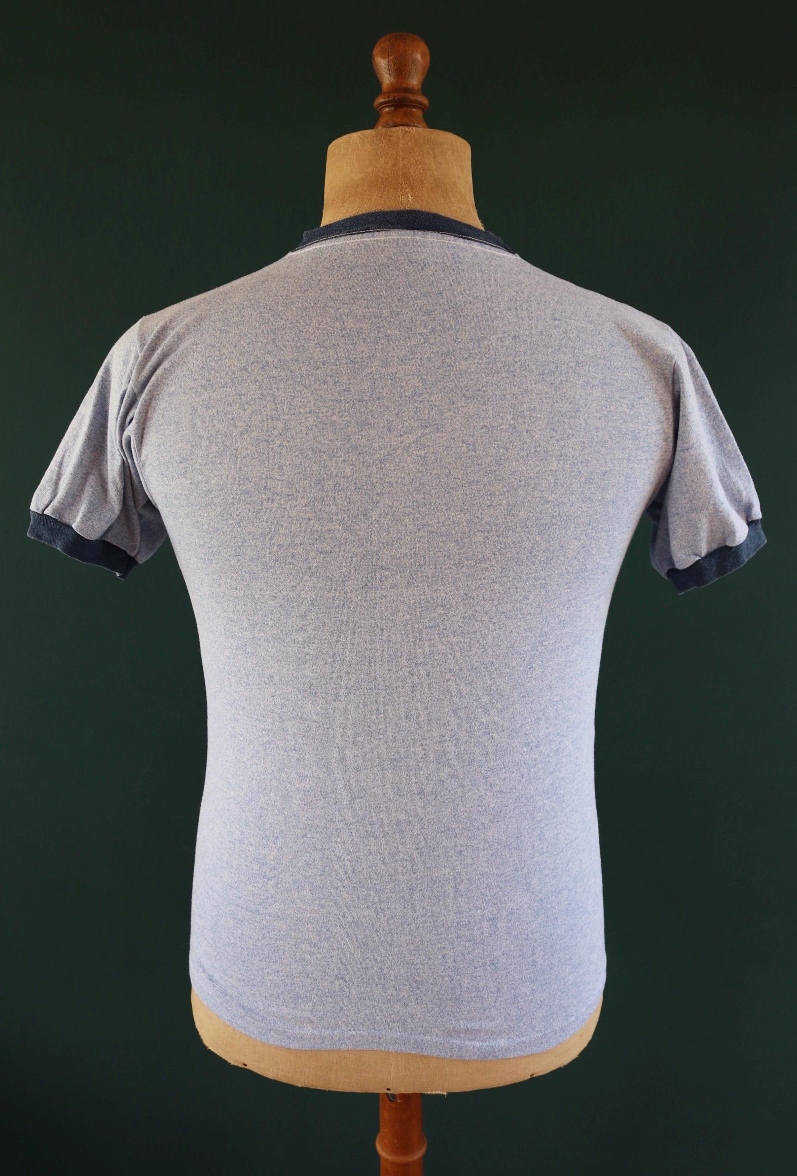 Vintage 1970s t shirt - blue marl - 36” chest - ringer sportswear - made in USA