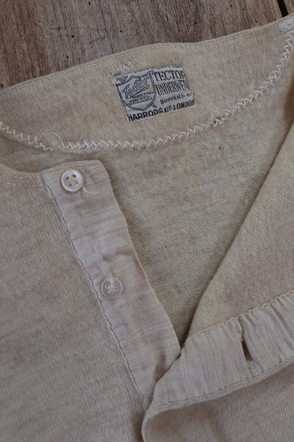 Vintage 1940s Harrods wool undershirt - WW2 clothing - Henley top - thermal layer - 40" chest