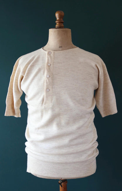 Vintage 1940s Harrods wool undershirt - WW2 clothing - Henley top - thermal layer - 40" chest