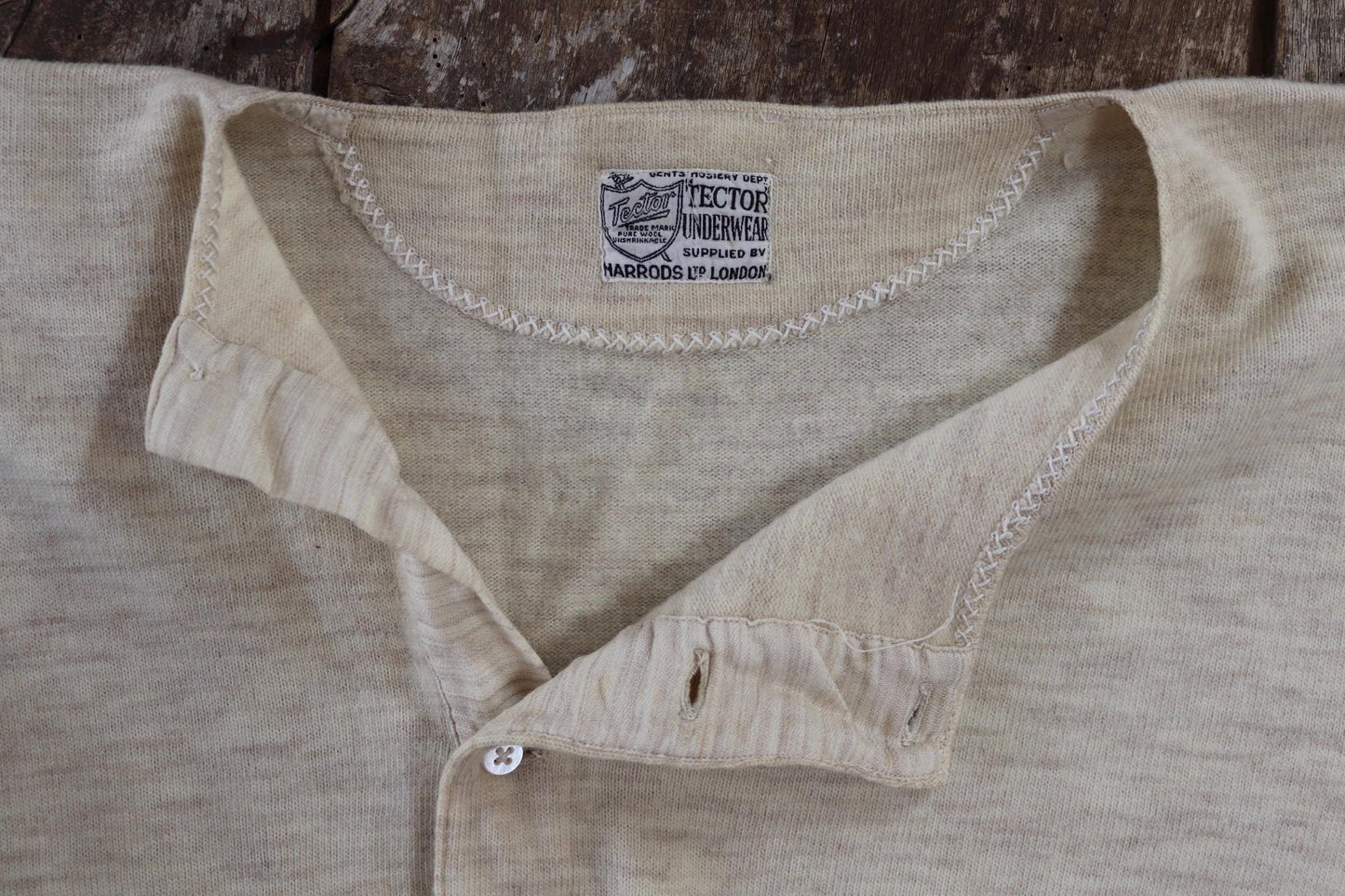 Vintage 1940s Harrods wool undershirt - WW2 clothing - Henley top - thermal layer - 40" chest