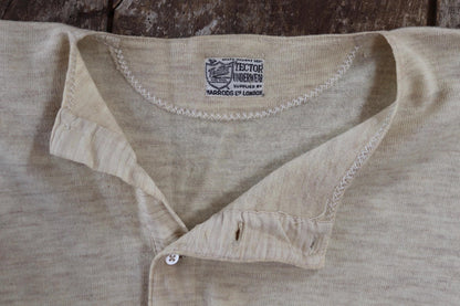 Vintage 1940s Harrods wool undershirt - WW2 clothing - Henley top - thermal layer - 40" chest