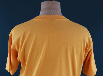 Vintage 1990s single stitch t shirt - golden yellow tee - flock print - 44” chest