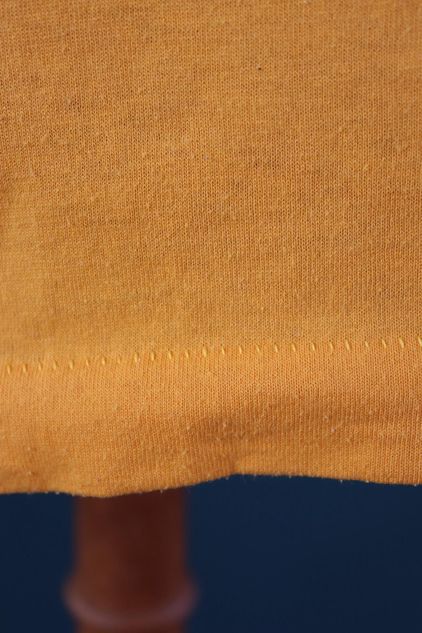 Vintage 1990s single stitch t shirt - golden yellow tee - flock print - 44” chest