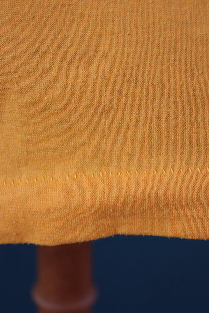 Vintage 1990s single stitch t shirt - golden yellow tee - flock print - 44” chest