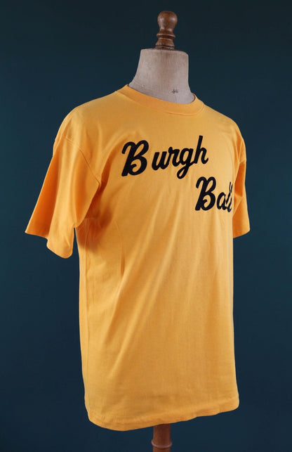 Vintage 1990s single stitch t shirt - golden yellow tee - flock print - 44” chest