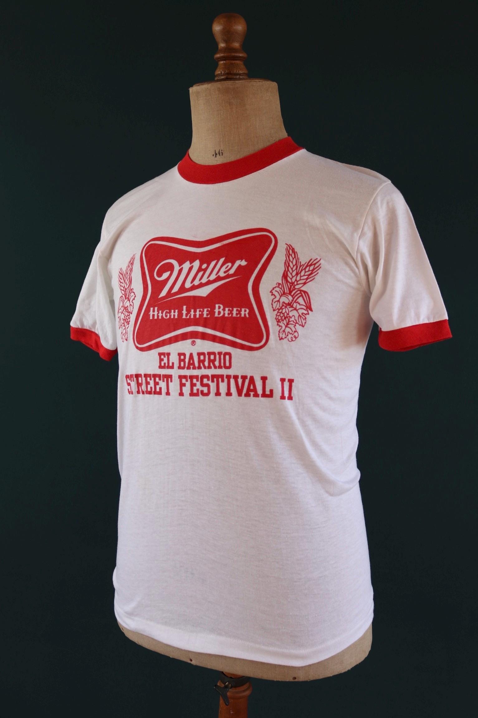 Vintage 1980s ringer t shirt - Miller beer print - 37” chest - sportswear - made in USA