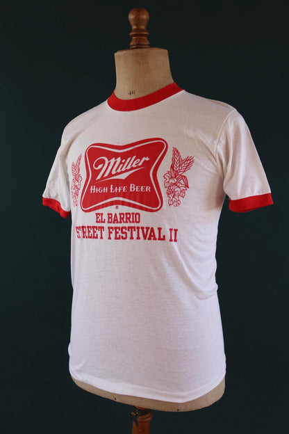Vintage 1980s ringer t shirt - Miller beer print - 37” chest - sportswear - made in USA