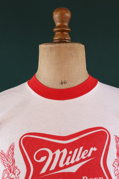 Vintage 1980s ringer t shirt - Miller beer print - 37” chest - sportswear - made in USA