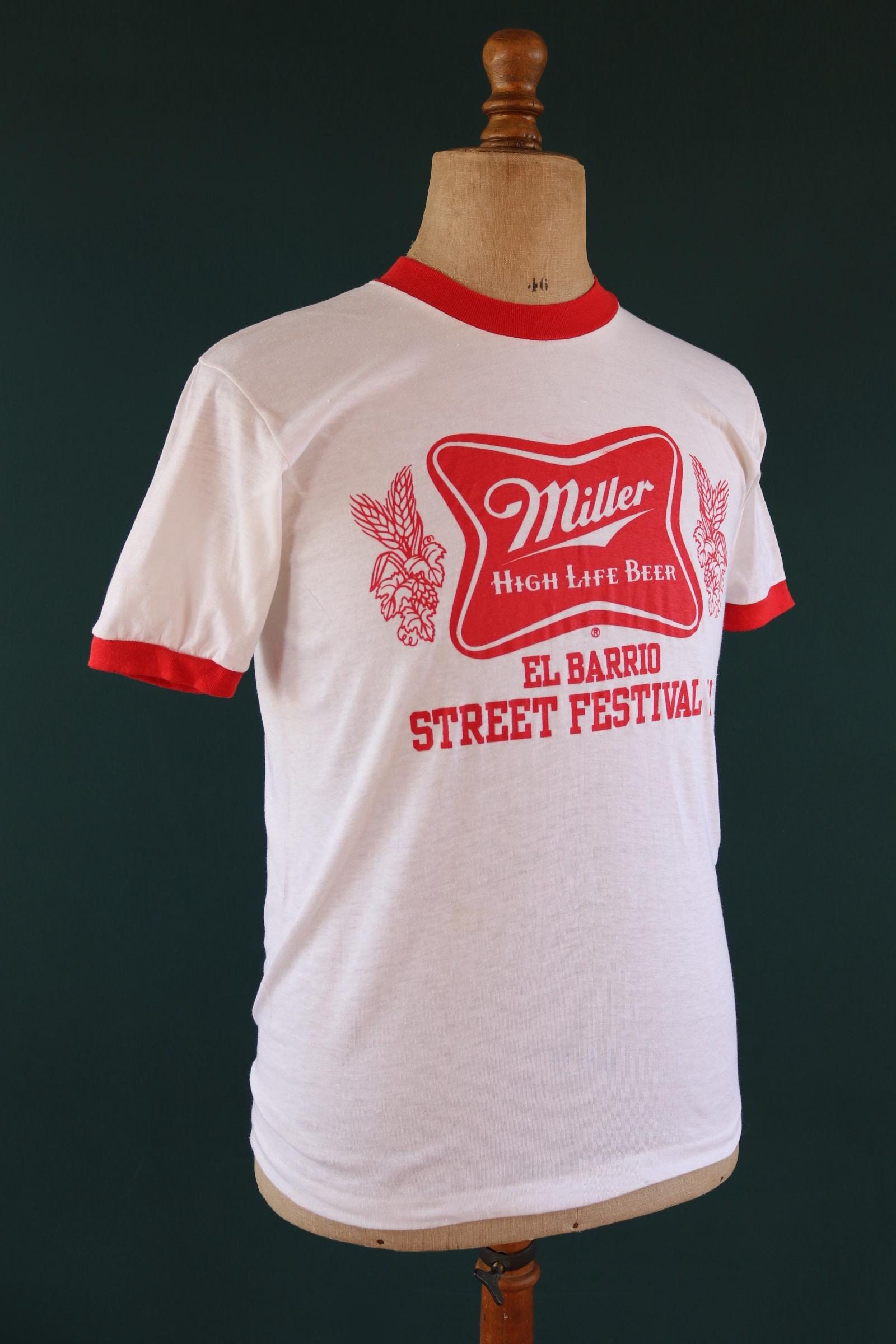Vintage 1980s ringer t shirt - Miller beer print - 37” chest - sportswear - made in USA