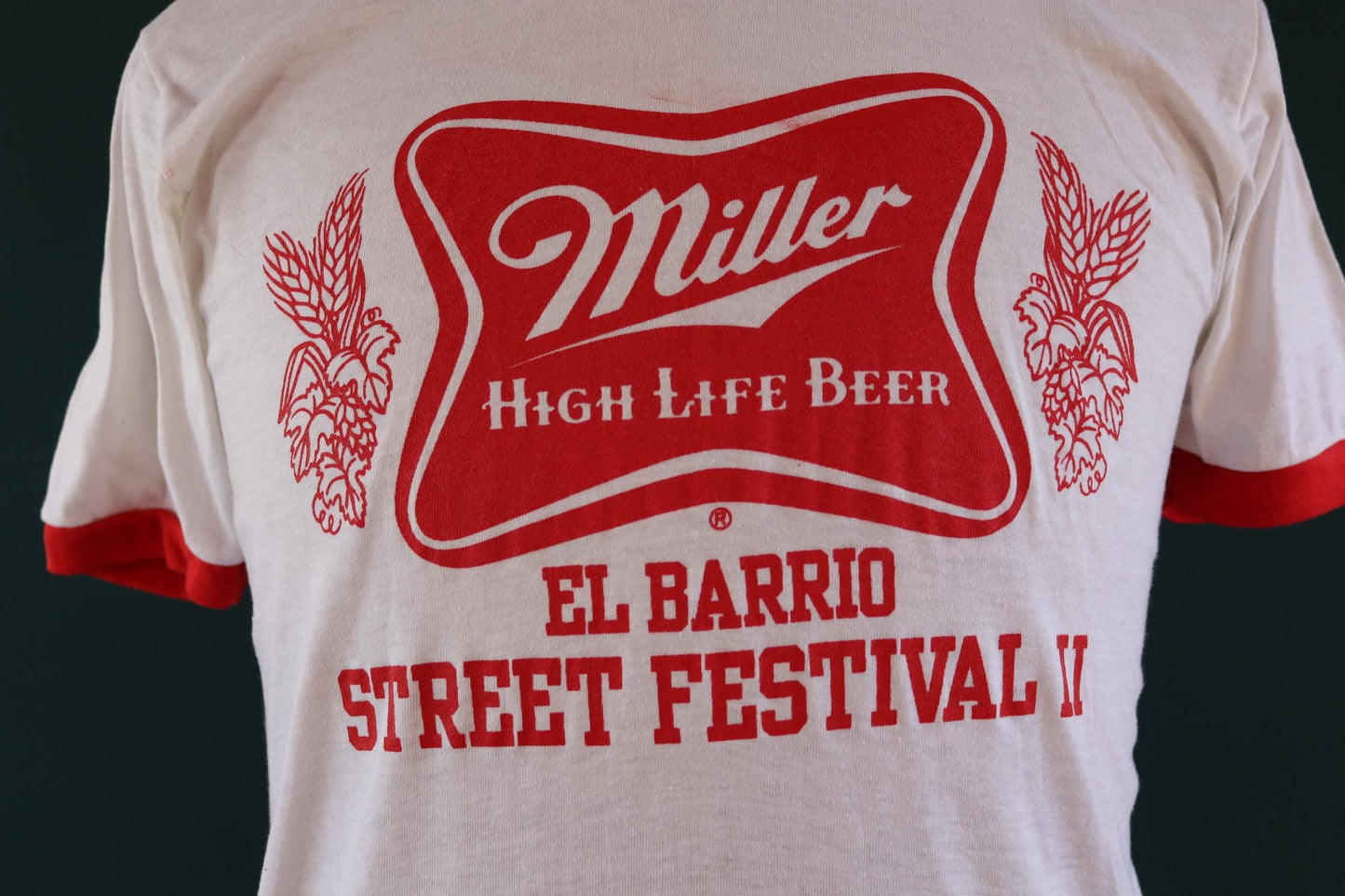 Vintage 1980s ringer t shirt - Miller beer print - 37” chest - sportswear - made in USA
