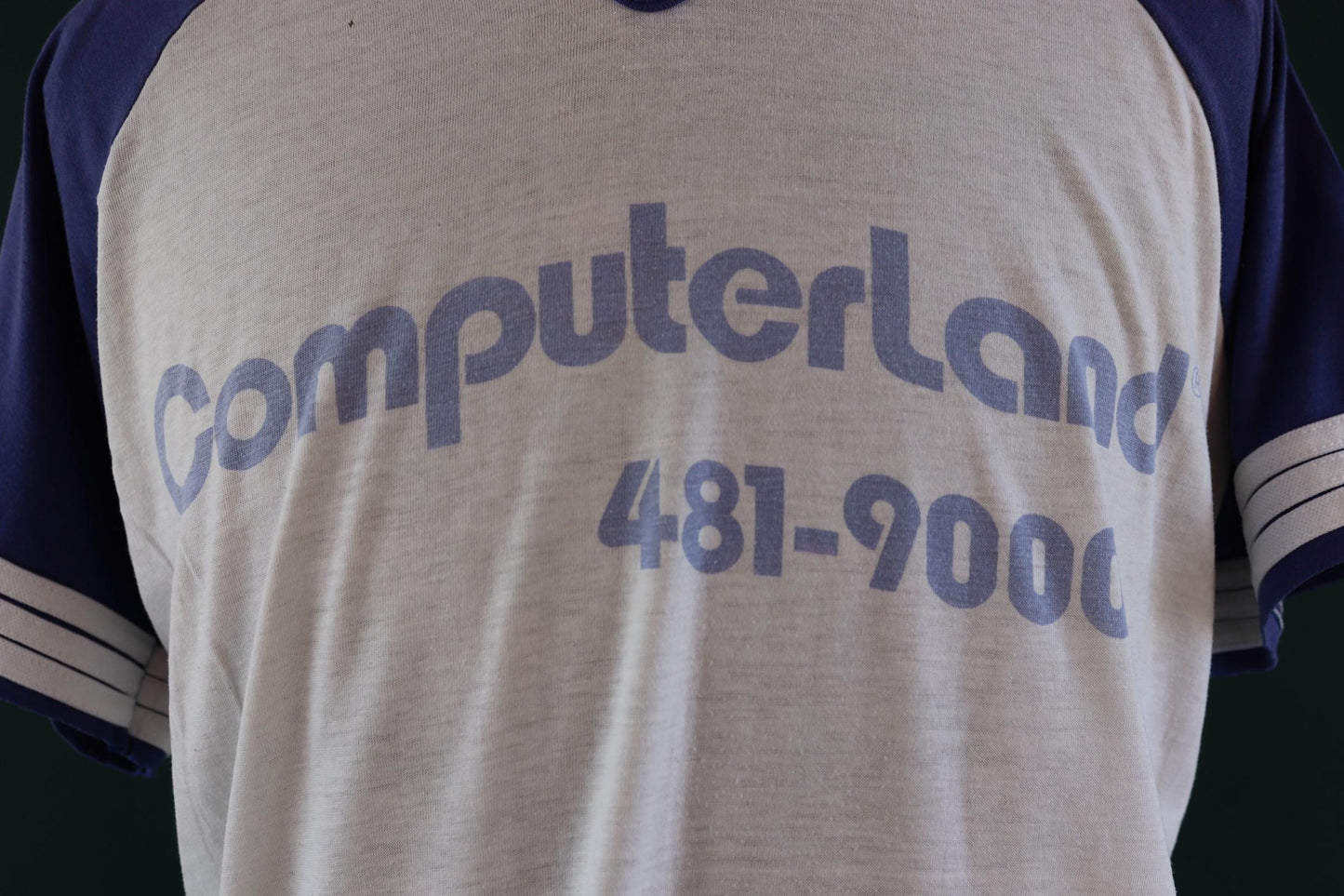 Vintage 1980s computerland t shirt - ringer tee - sportswear - 46” chest